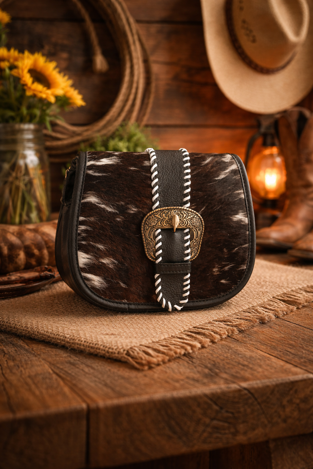 Black and white western purse