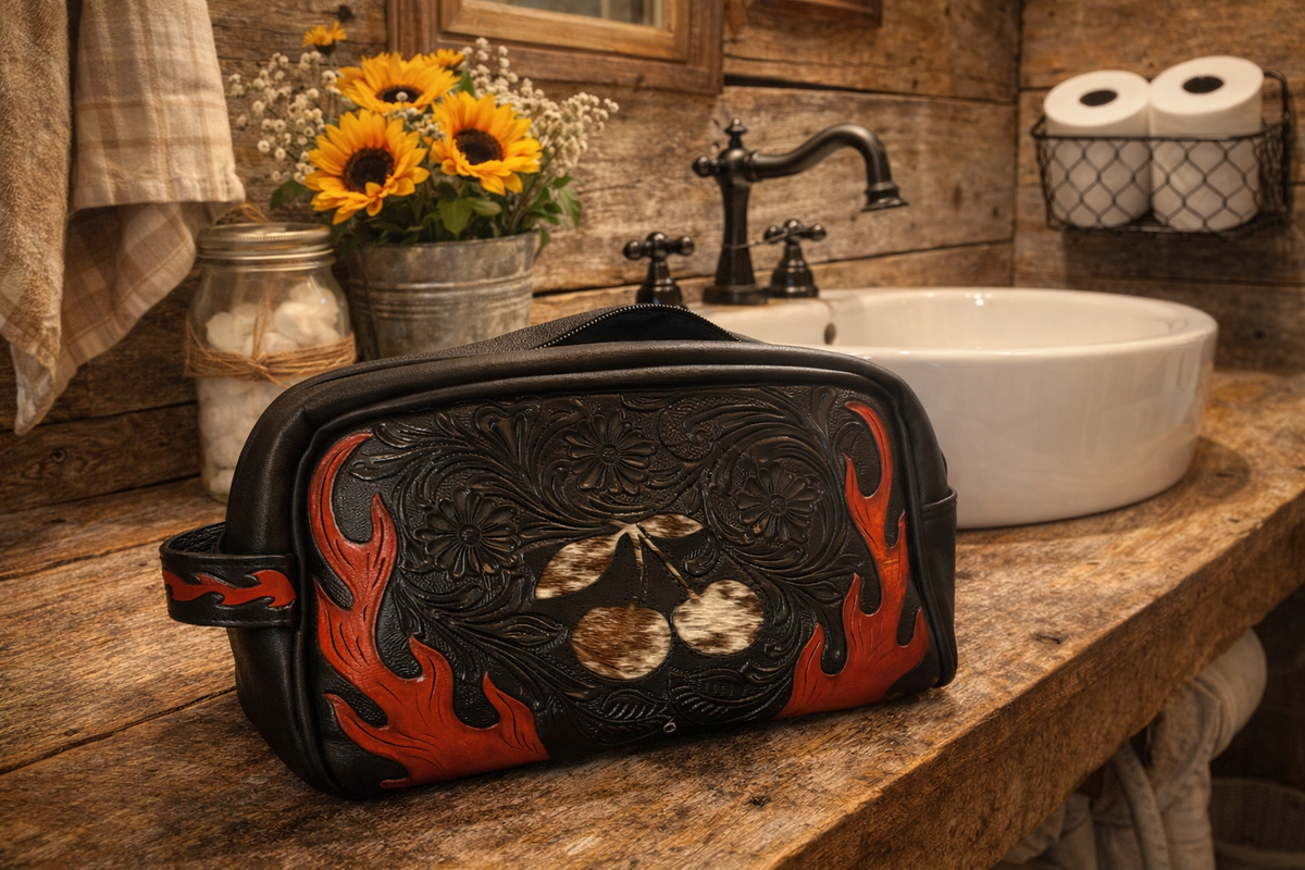 Black and Red Leather Make-Up Bag