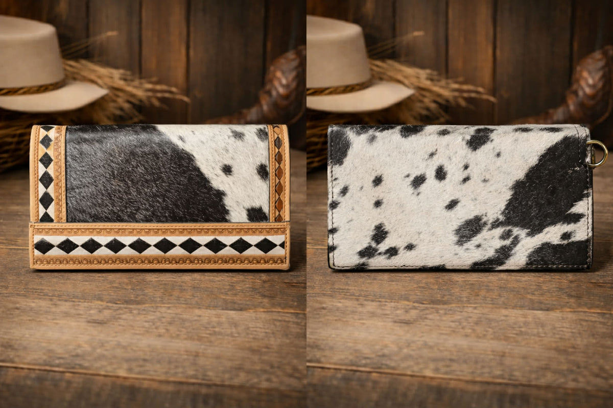 Black and white cowhide wallet